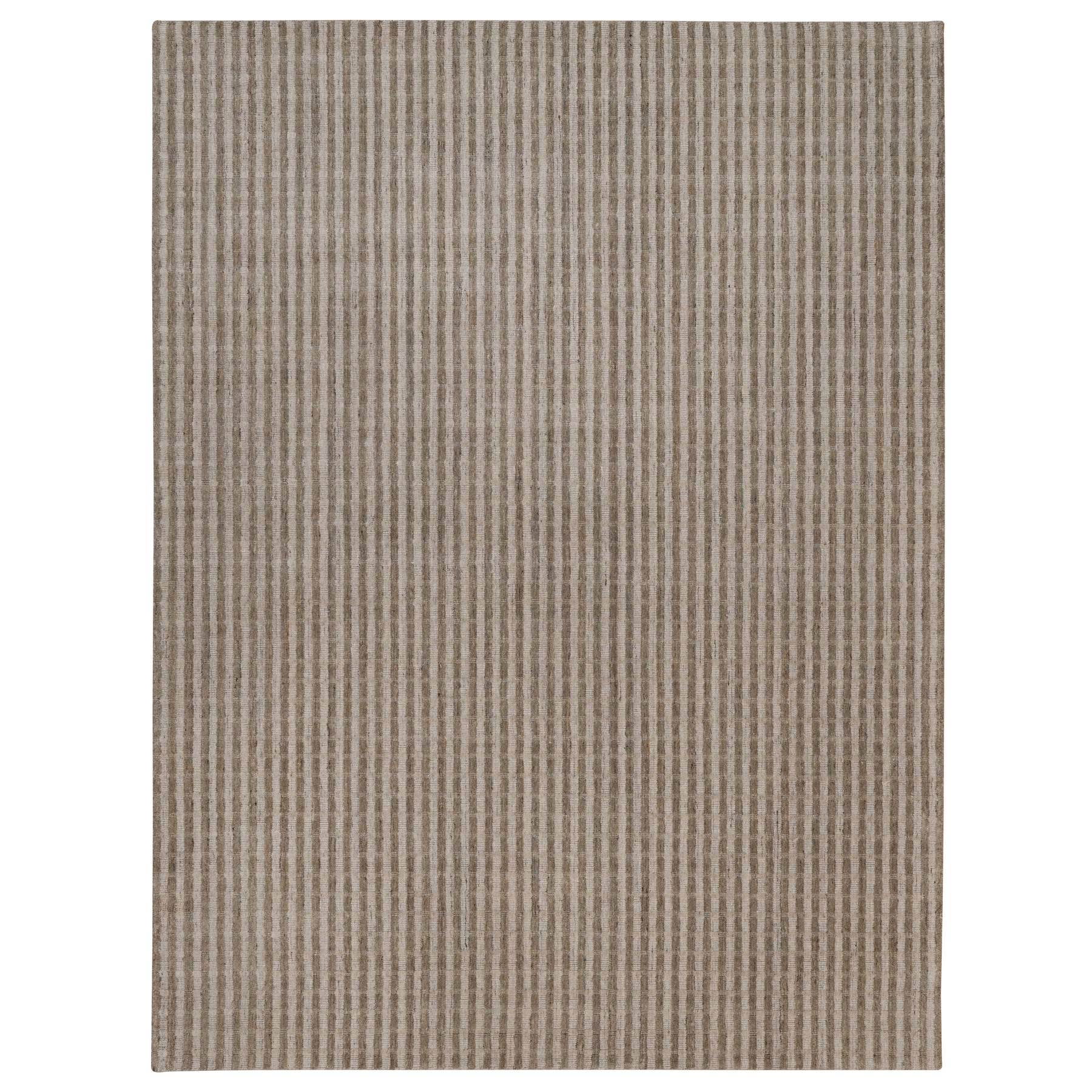 Tan and Chocolate Brown, Vertical Stripes Design with Salt and Pepper Effect, Hand Loomed, Undyed Natural Wool, Oriental Rug